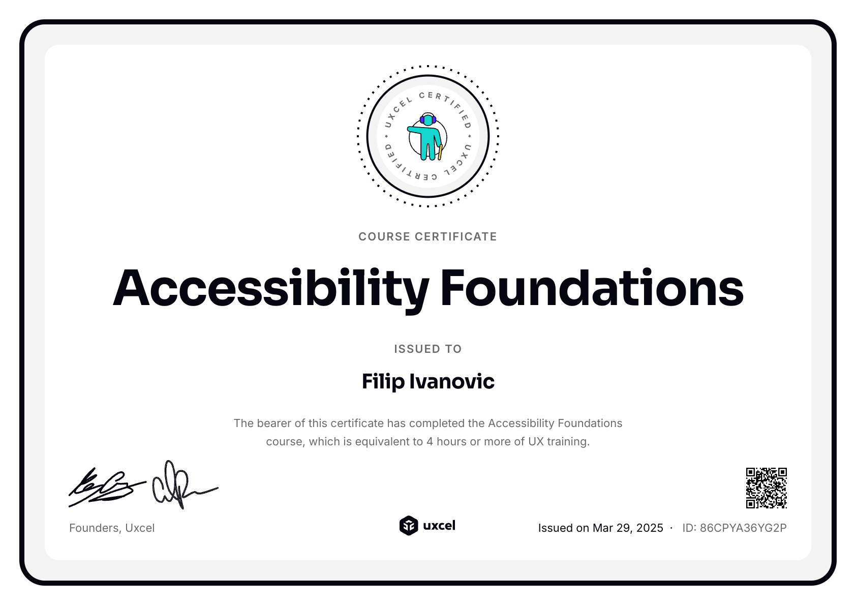 Filip Ivanovic's certificate